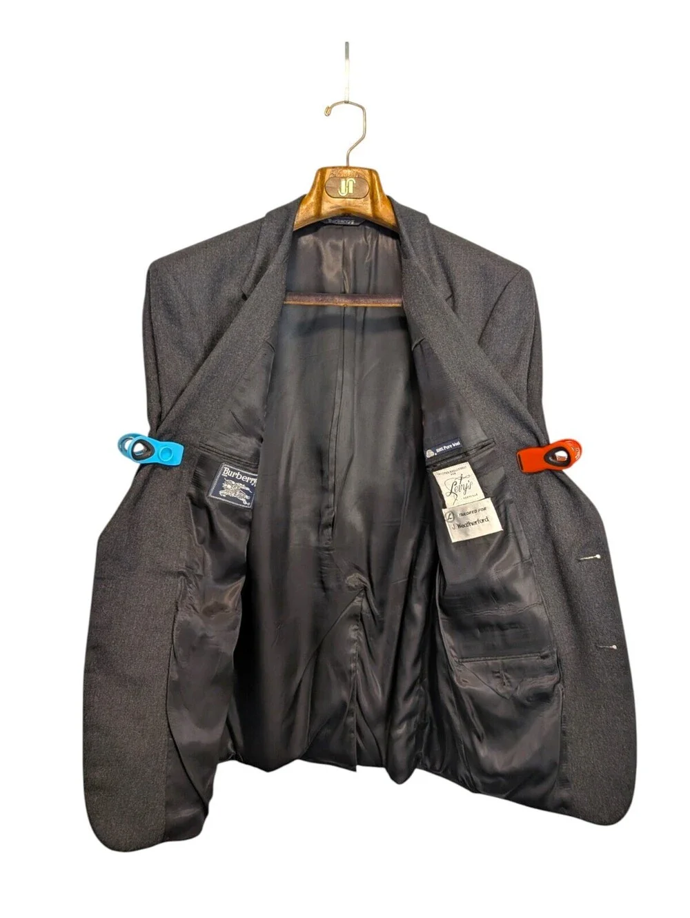 Vintage Burberrys Men's 42R 100% Wool 2 Piece Suit Charcoal Gray Tailored